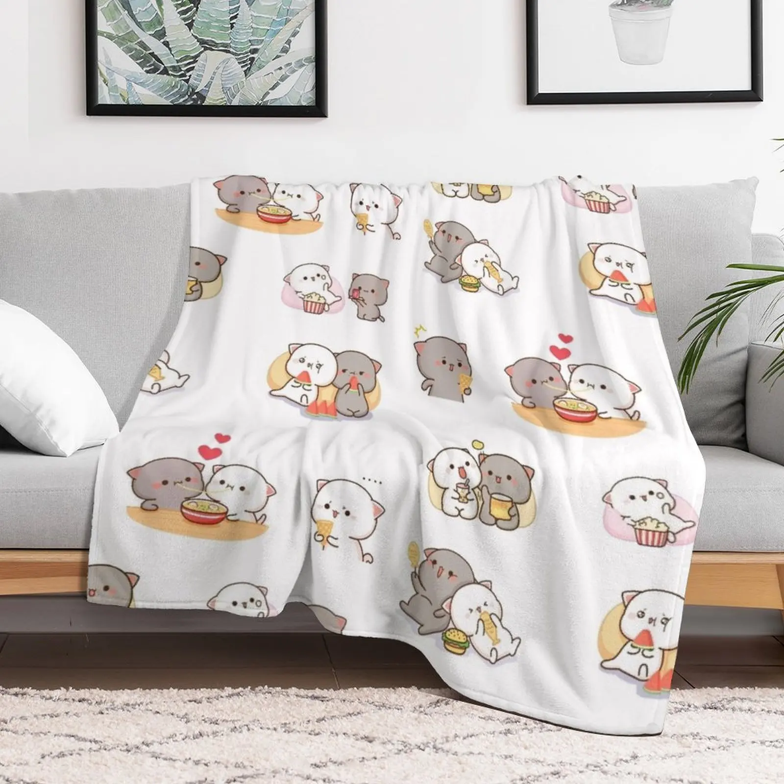 mochi peach cat sticker pack Throw Blanket Cute Plush Decorative Sofa Winter beds Blankets