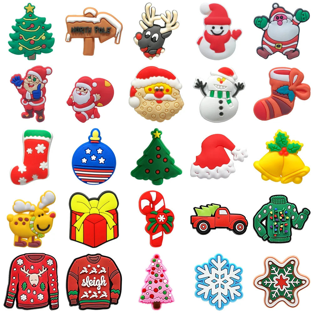 1-25-шт-классические-рождественские-украшения-для-обуви-подарочный-набор-шляпа-Санта-Курнитура-для-дерева-аксессуары-для-обуви-сабо-для-обуви-«Снеговик»-пряжки-в-подарок