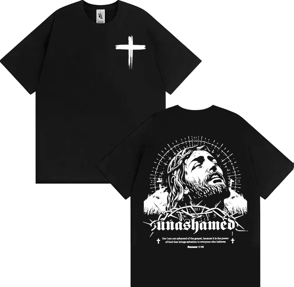 

Aesthetic Christian Unashamed Cross T-shirt Trendy Scripture Jesus Mens Women T Shirts Retro 90s High Street 100% Cotton T Shirt