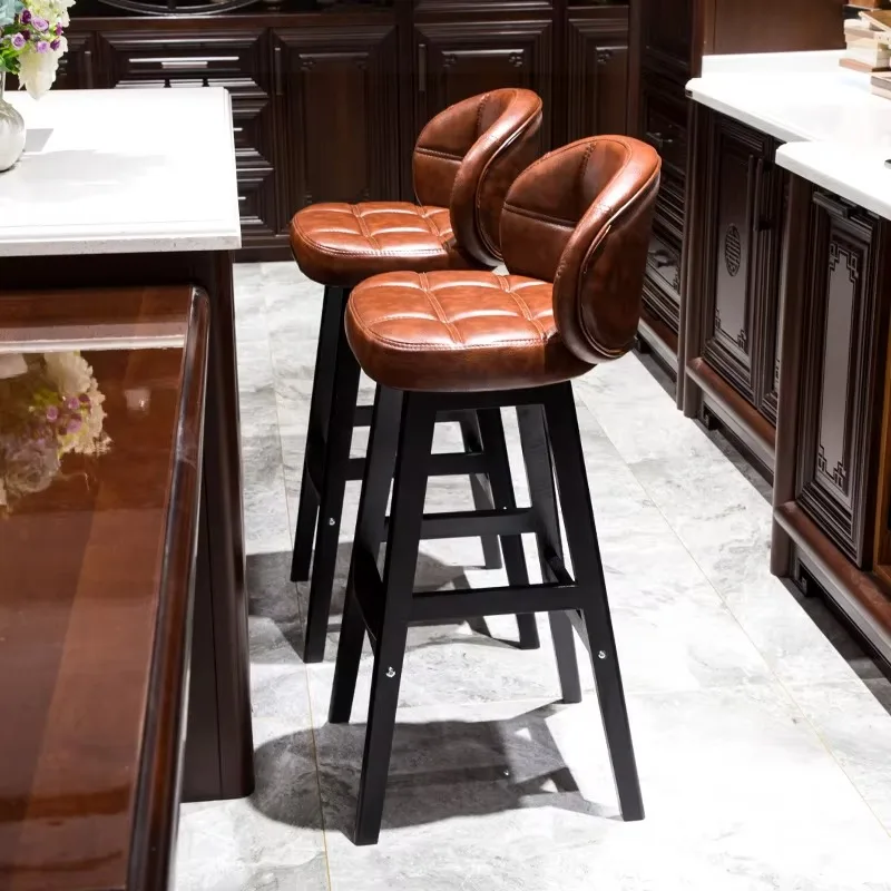 

Commercial Luxury Bar Stool Back Faux Leather Solid Wood Kitchen Bar Stool Modern Design Cheap Sgabello Cucina Alto Furniture