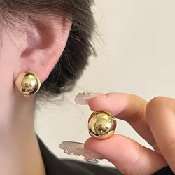 Punk Geometric Stud Earrings for Women Girls Fashion Half Metal Big Ball Round Earring Party Accessories Gifts