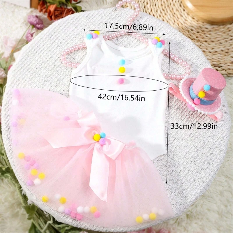 Newborn Shower Outfit Photo Props Romper Dress Tall Hat Photostudio Clothes W3JF