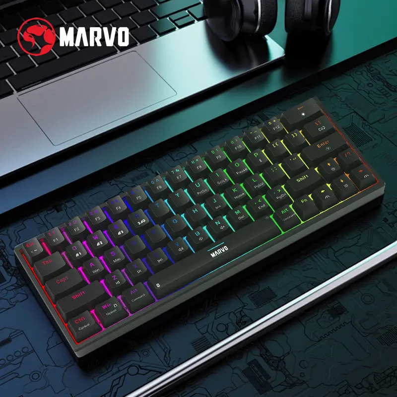 

MARVO KG955W Shogo 63W 61% Wireless Mechanical Keyboard With RGB Backlit 63 Keys Hot Swappable Tri-Modes 1200mAh Battery Life