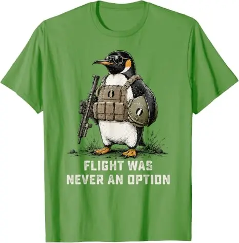 Lustiges taktisches T-Shirt mit Pinguin-Grafik „Flight Was Never An Option“ Y2k Sarkastisches Pinguin-Vogel-Grafik-Bekleidungsstück Herrenmode-T-Shirt – Detail 8