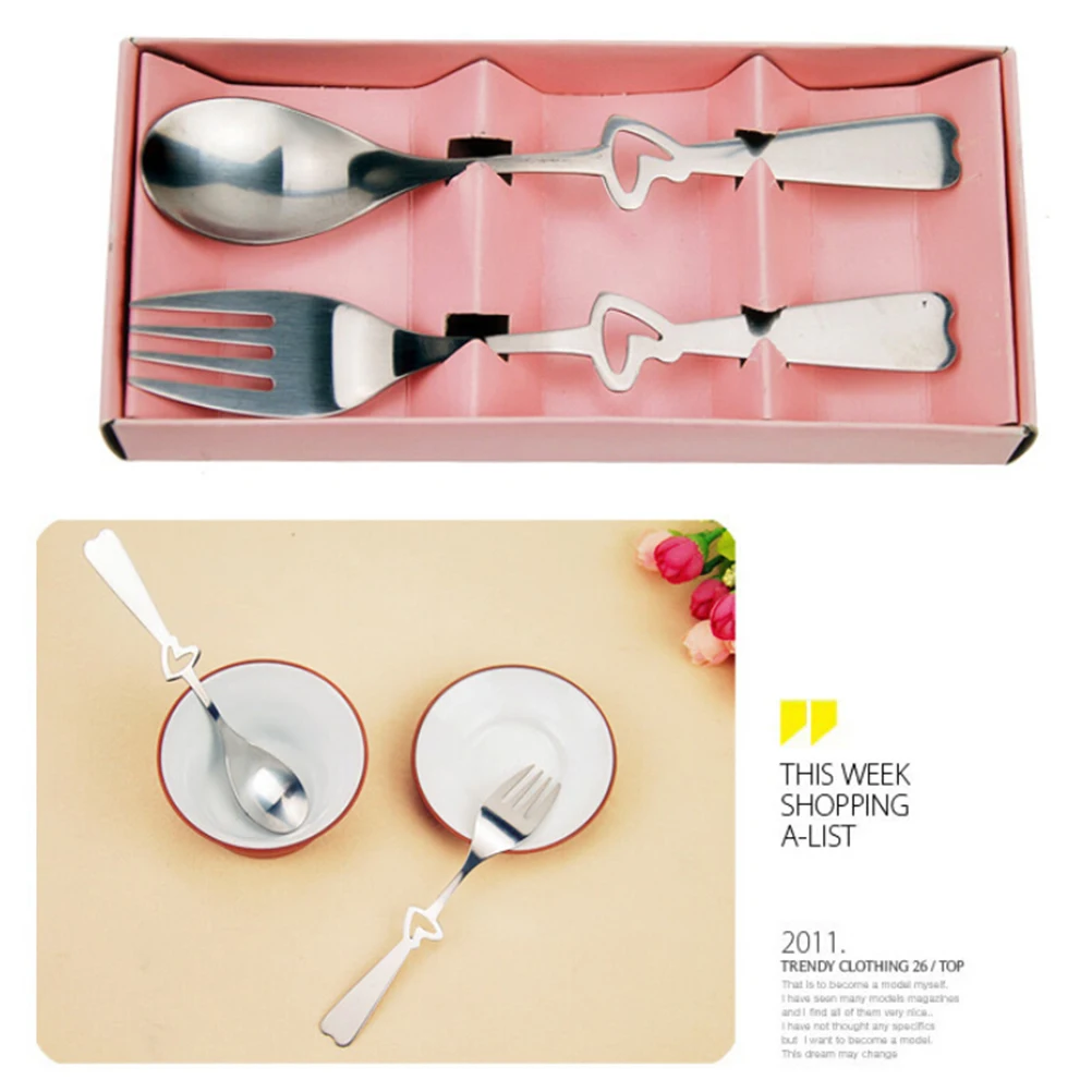 

2 Piece Heart Shaped Stainless Steel Spoon Fork Set Healthy Dishwasher Safe Wedding Gift Travel Picnic Kitchen Barware