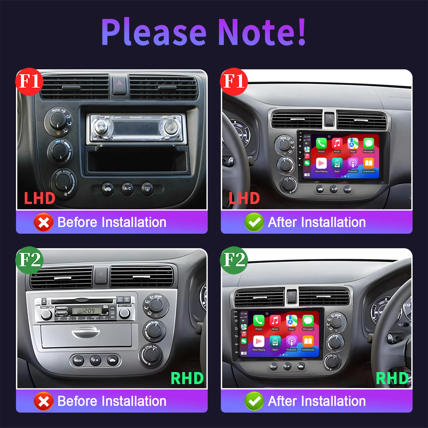 Per Honda Civic 2000-2006 Android 14 Autoradio 4G Wireless Bluetooth CarPlay Unità principale Schermo