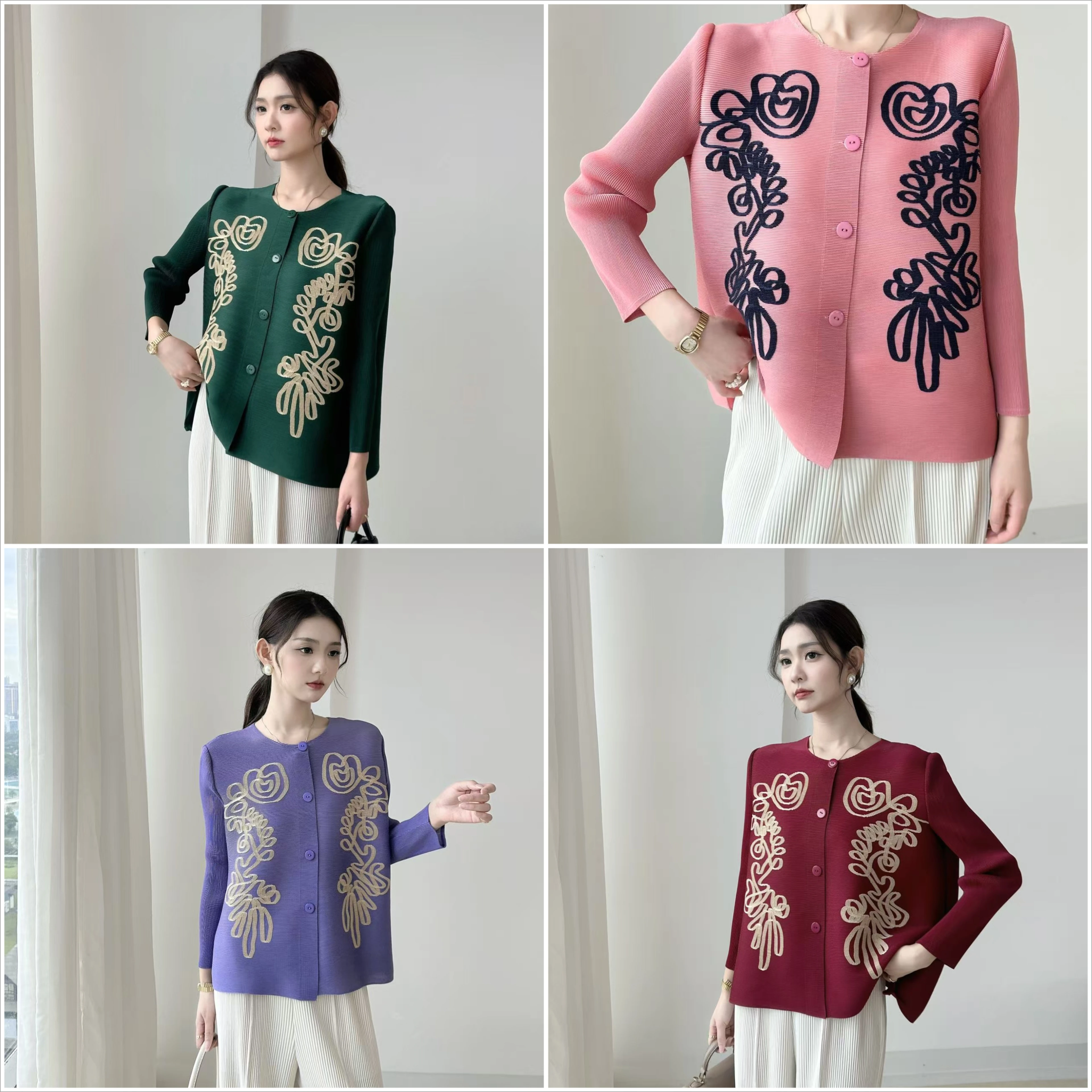 

Miyake Fold 2025 Spring and Autumn New Style Fold High End Cardigan Button Style Versatile Casual Women's Long Sleeved Top