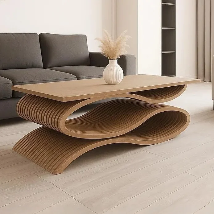 

Z Wooden Coffee Table Folded Wave Shape Base Artistic Design High Quality Living Room Furniture For Home OfficeZ