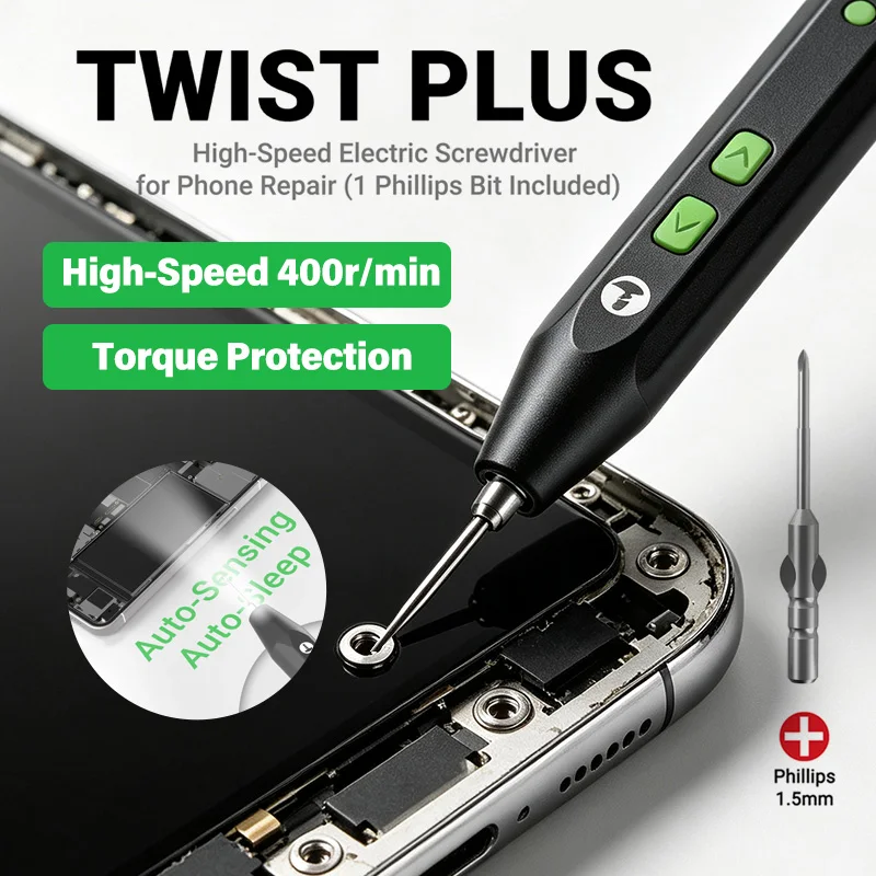 2UUL TWIST PLUS Precision Electric Screwdriver Magnetic Bit Holder LED Light Mini Screwdriver Pen for Phone Electronic Repair