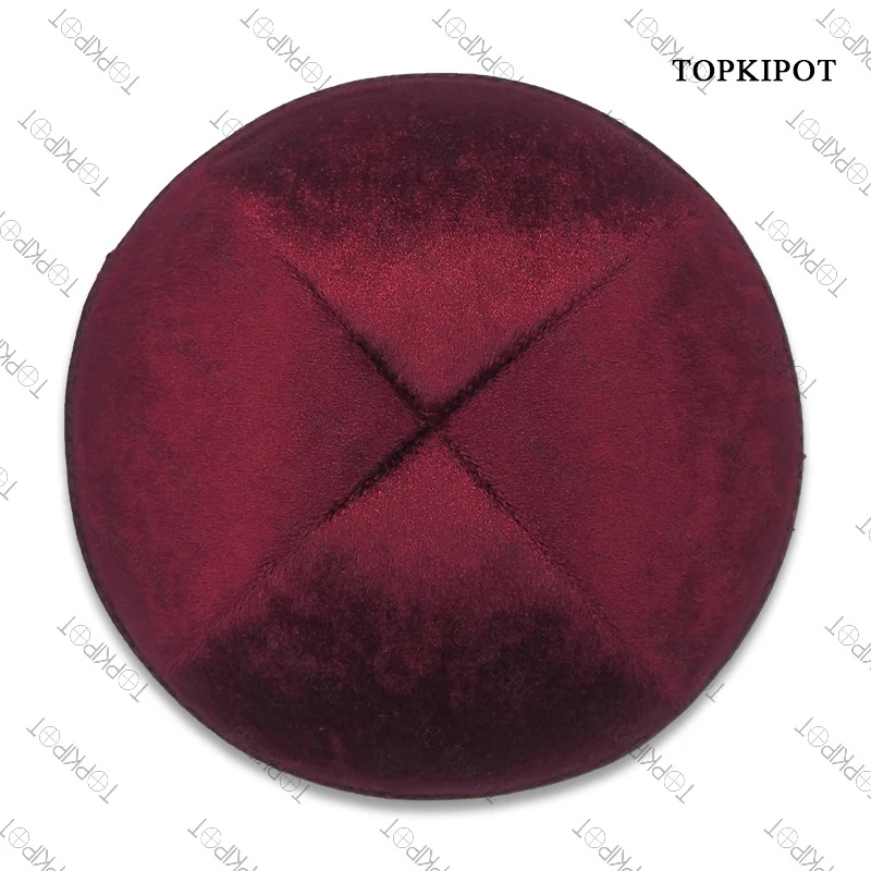 Burgundy Flocking Wholesale Judaica Hat Kippah Jewish Kippot Custom Logo High Quality Yarmulka Kippah for Giftware.