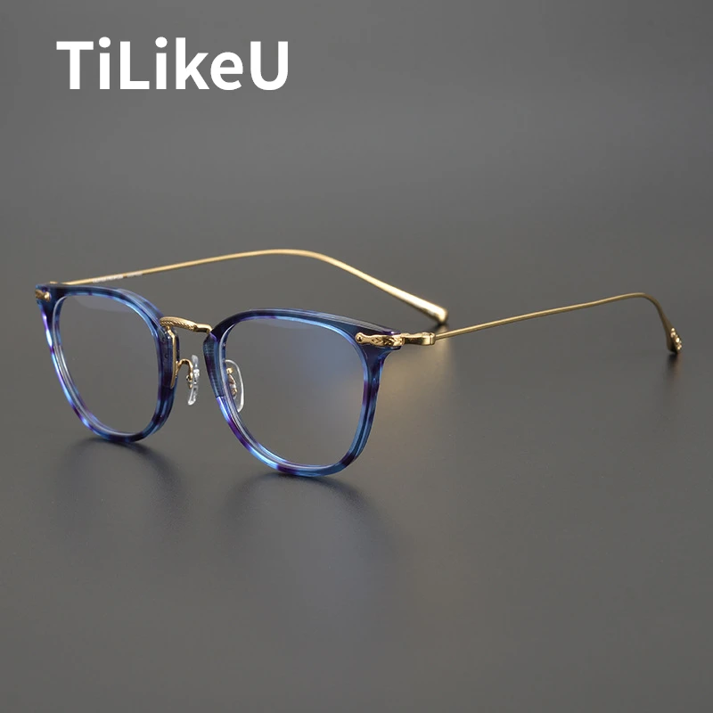 

Japanese Handmade Retro Acetate Titanium Eyeglass Frame Men and Women Ultra-light Luxury Designer Gold Filigree Rim Glasses 2025