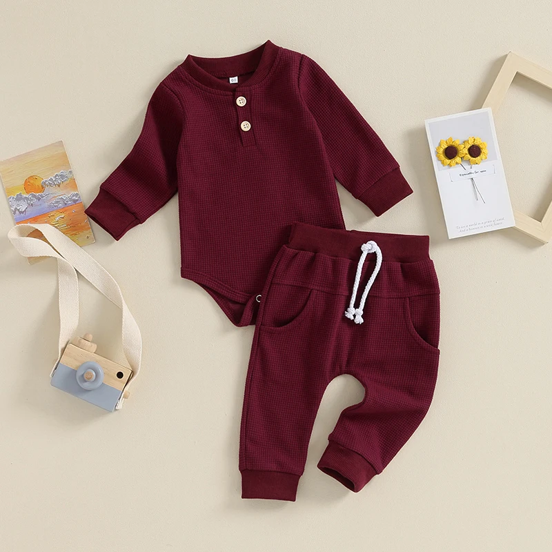 بوديكوكو-بدلة قفز وافل للبنات والاولاد ، رومبر بأكمام طويلة مع بنطال بخصر مطاطي ، بلون سادة ، من 0 إلى 12 سنة #2