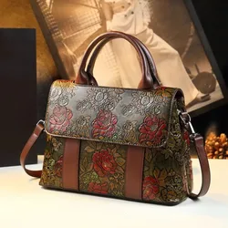 Luxury Fashion Genuine Leather Women Handbags lady Flowers Mom Bag Retro Briefcase Large Capacity Shoulder Crossbody Bags 2023