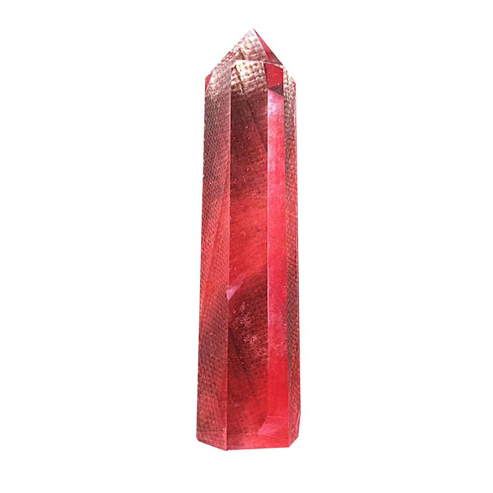 Red Fluorite Quartz Crystal Wand Natural Striped Healing Stone Hexagonal Point for Chakra Balancing Home Decor Treatment Crystal