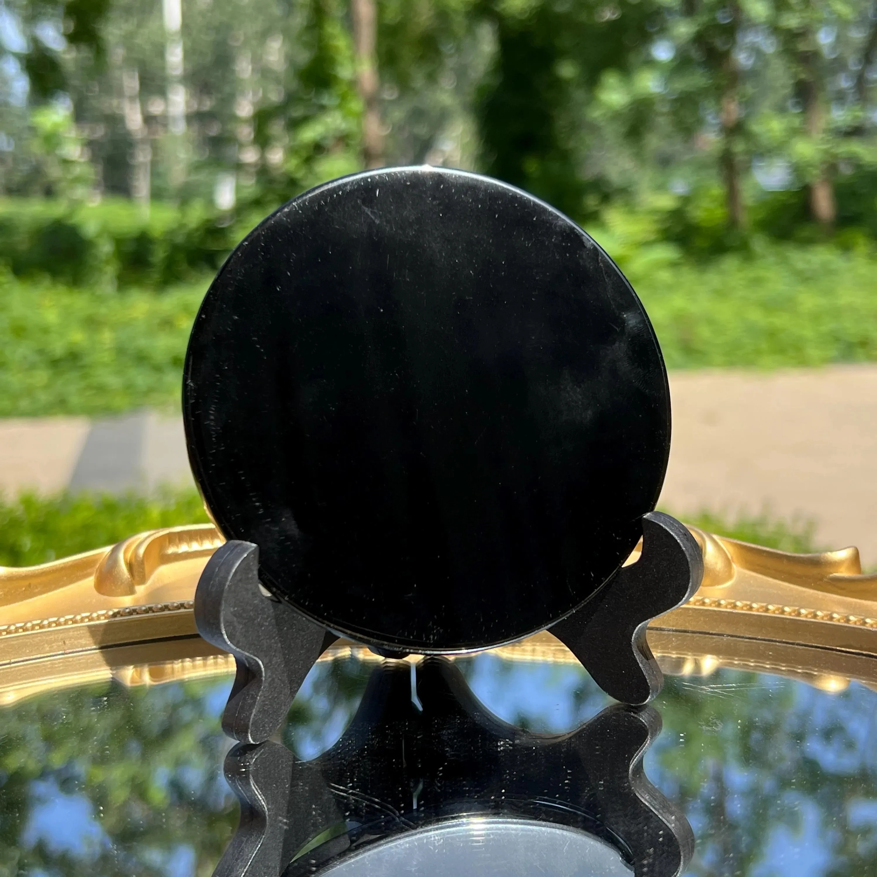 Large Black Obsidian Mirror Healing Crystal Plate