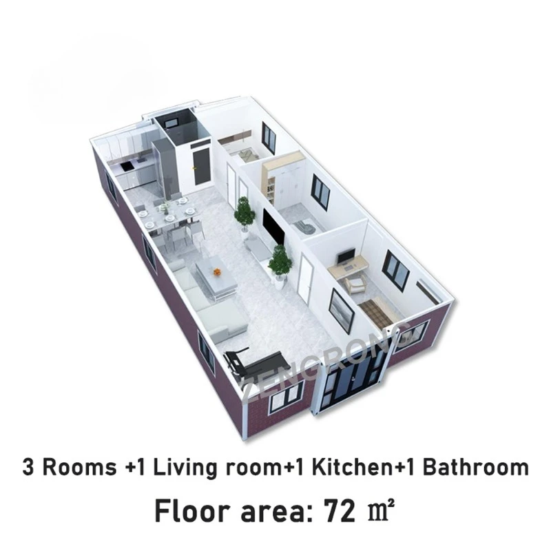 مبيعات المصنع فيلا جاهزة 40ft عالية الجودة مع 2 غرفة نوم متنقلة منزل صغير قابل للتوسيع