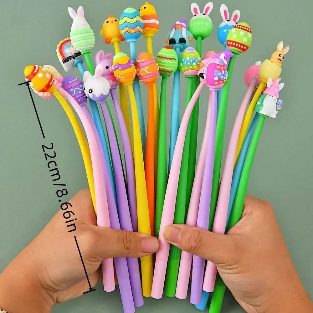 Wobbly Easter Gel Pen 6/16/26 Pcs Cartoon Egg Chick Rabbit Printed Pen Durable Stationery for Party Easter Basket Decor