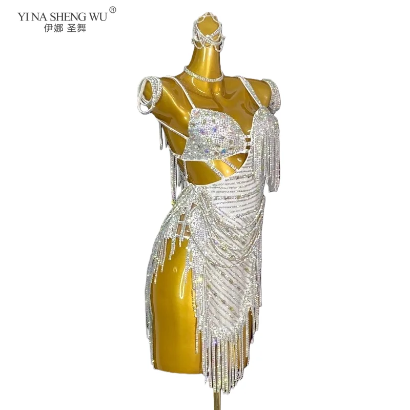 الراقية مخصصة الماس فستان بحزام السامبا أداء فستان الرقص اللاتينية المنافسة زي AB حجر الإناث الكبار الأطفال