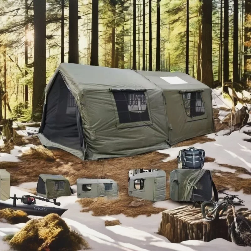 8 ㎡ outdoor camping inflatable tent camping waterproof double polyvinyl chloride air column TC cotton outdoor combination set