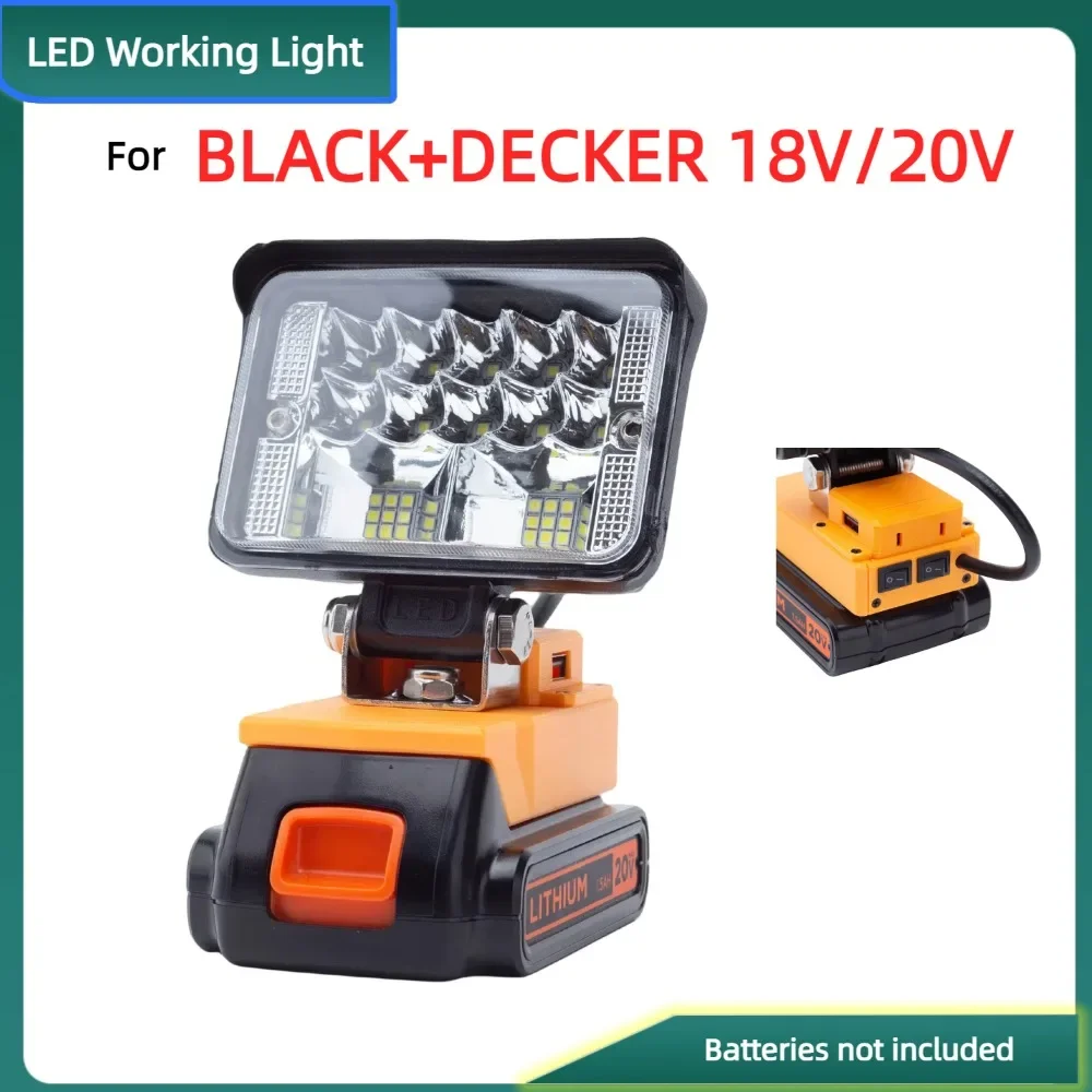 luz de trabalho led com bateria de litio para luz externa portatil alimentada por bateria black mais decker 18v 20v com usb excluindo bateria 01