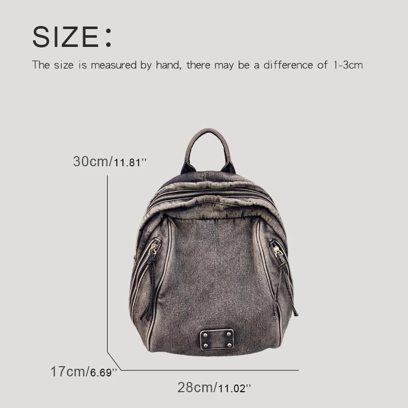 Preppy Style Denim Cloth Backpacks For Women Luxury Designer Handbag And Purses 2023 New In Washing Process Rivet Small Shoulder