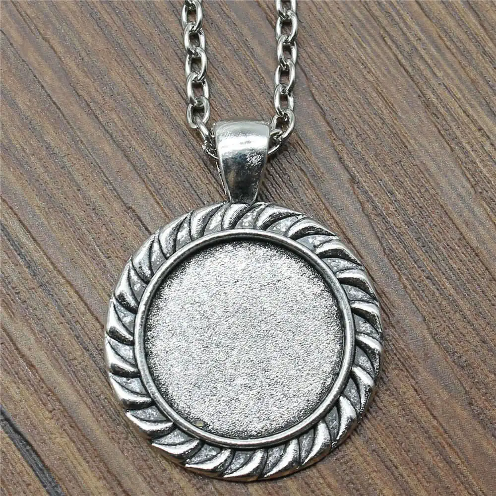 Sejuani Fit Round 20Mm Glass Cabochon Base Setting Tray Diy Accessories Neck Necklace Jewellery Diy 45 Or 70cm Long Chain