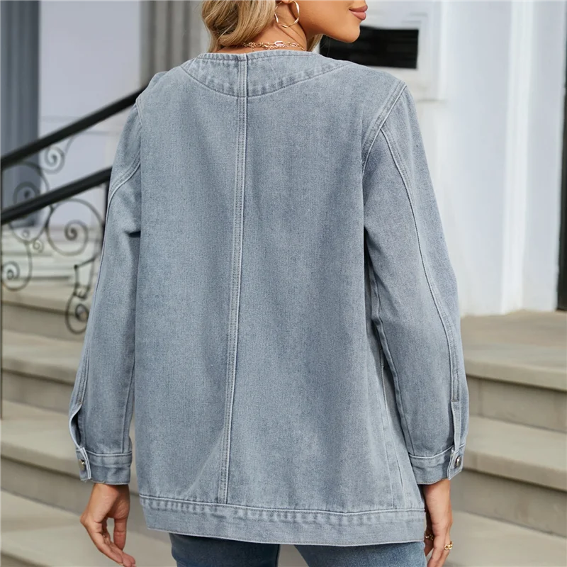 2025 Trend Women Fall Fashion Button Down Denim Cardigan Jackets Trendy V Neck Long Sleeve Jean Winter Coat Outerwear