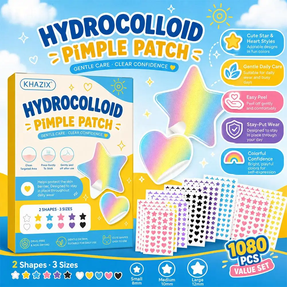 216/1080pcs Six-Color Star Pimple Patches Invisible Hydrocolloid Dots for Fun Gentle Skincare High-Quality Salicylic Acid 2026
