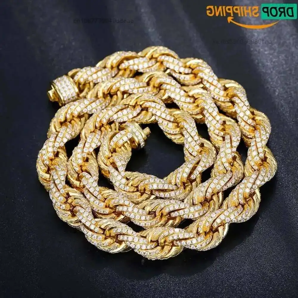 Dropshipping Pass Diamond Tester Iced Out Moissanite Rope Chain 925 Sterling Silver Lab Gemstone Twist Necklace for Men