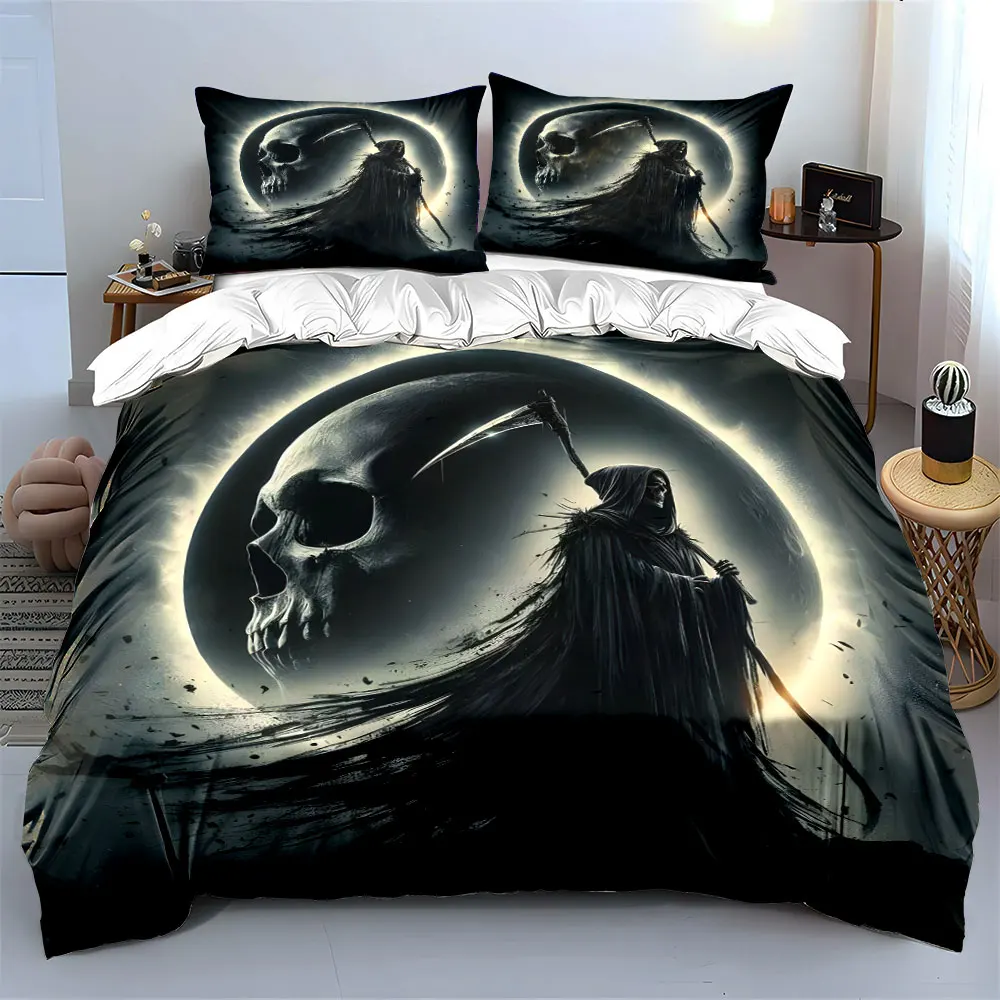 Grim Reaper with Skull Backdrop Print Bedding set 3PC 1 duvet cover 2 pillowcases adult and children bedding set Luxury