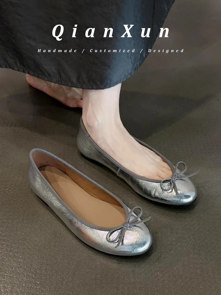 

French Style Flat Bottom Ballet Shoes Women's Knot Slip-On round Toe Fashionable Casual Loafers Spring Autumn