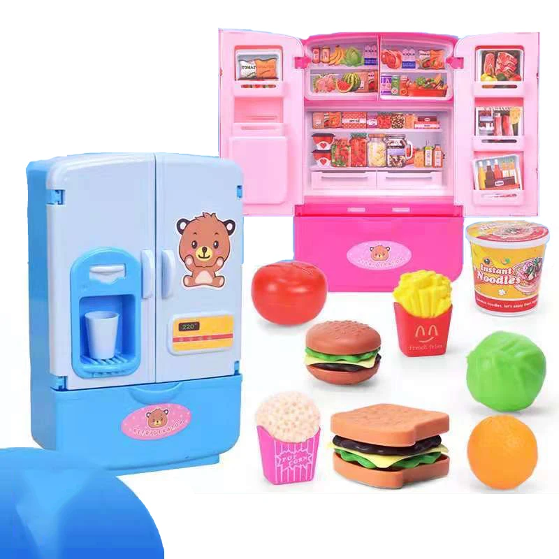 Simulatie DIY Koelkast Mini Dubbele Deur Koelkast Accessoires Fantasiespel Educatief Speelgoed Set Voedsel Voor Kindercadeaus