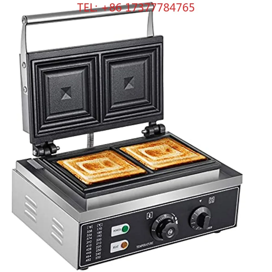 Sandwich Maker with Double Cooking Areas Adjustable Temperature and Timer for Quick and Even Heating Silve