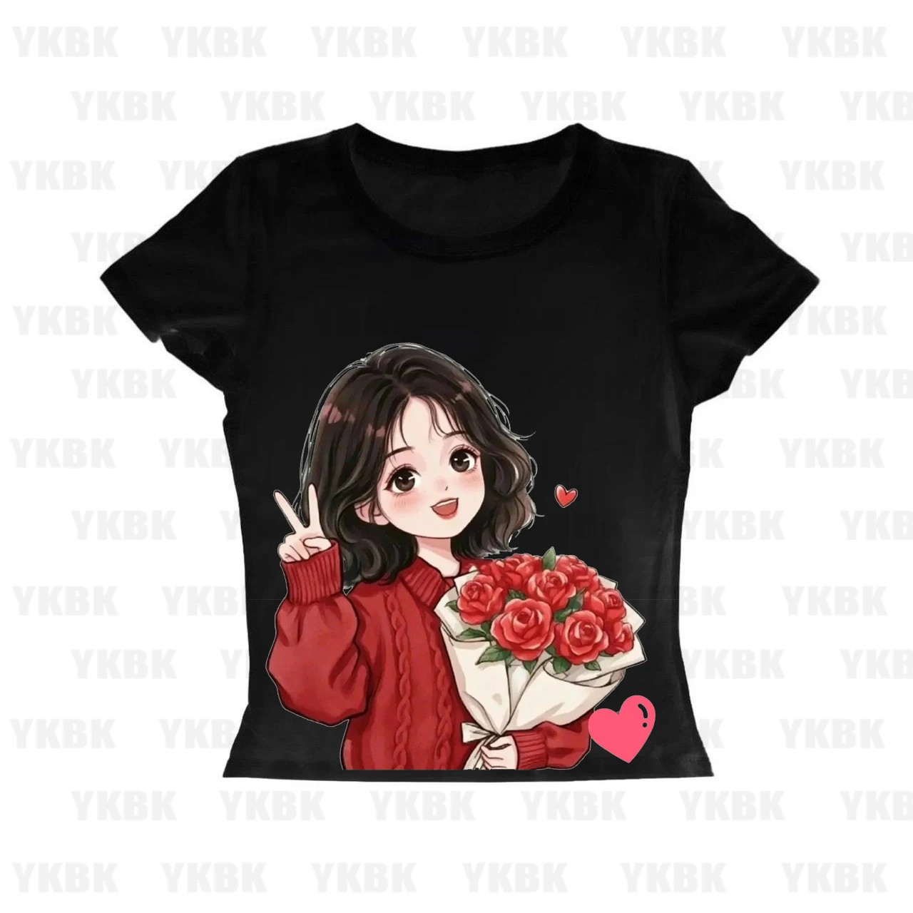 เสื้อยืดผู้หญิงลายการ์ตูนน่ารัก สไตล์อนิเมะ แนวฮาราจูกุ คาวาอี้ สำหรับฤดูร้อน แขนสั้น ทรงหลวม ลายพิมพ์ซับคัลเจอร์  สำหรับปีใหม่