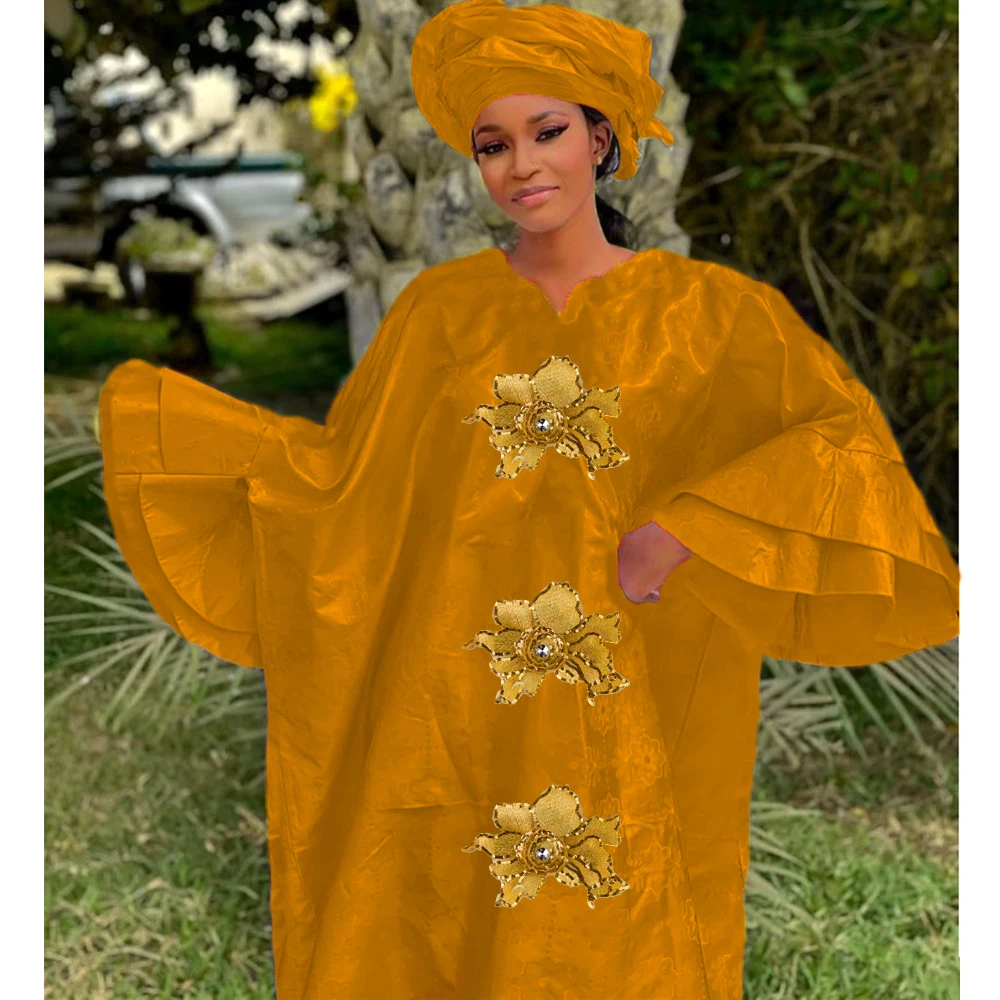 Original Bazin Riche Dresses For African Women Traditional Party Wedding Top Quality Dashiki Robe Outfits With Headscarf Set