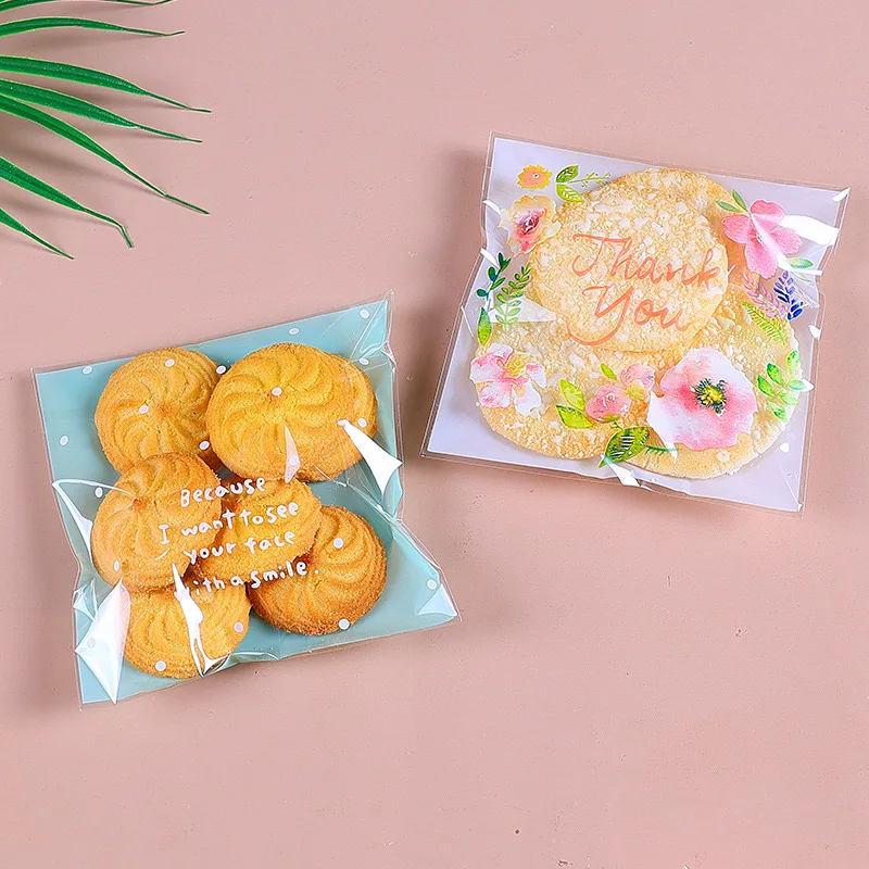 New 100Pcs/lot 14*14cm Thank You Flower Cartoon Animal Printed Plastic Bags Cookie Biscuits Candy Baking Package Gift Bag