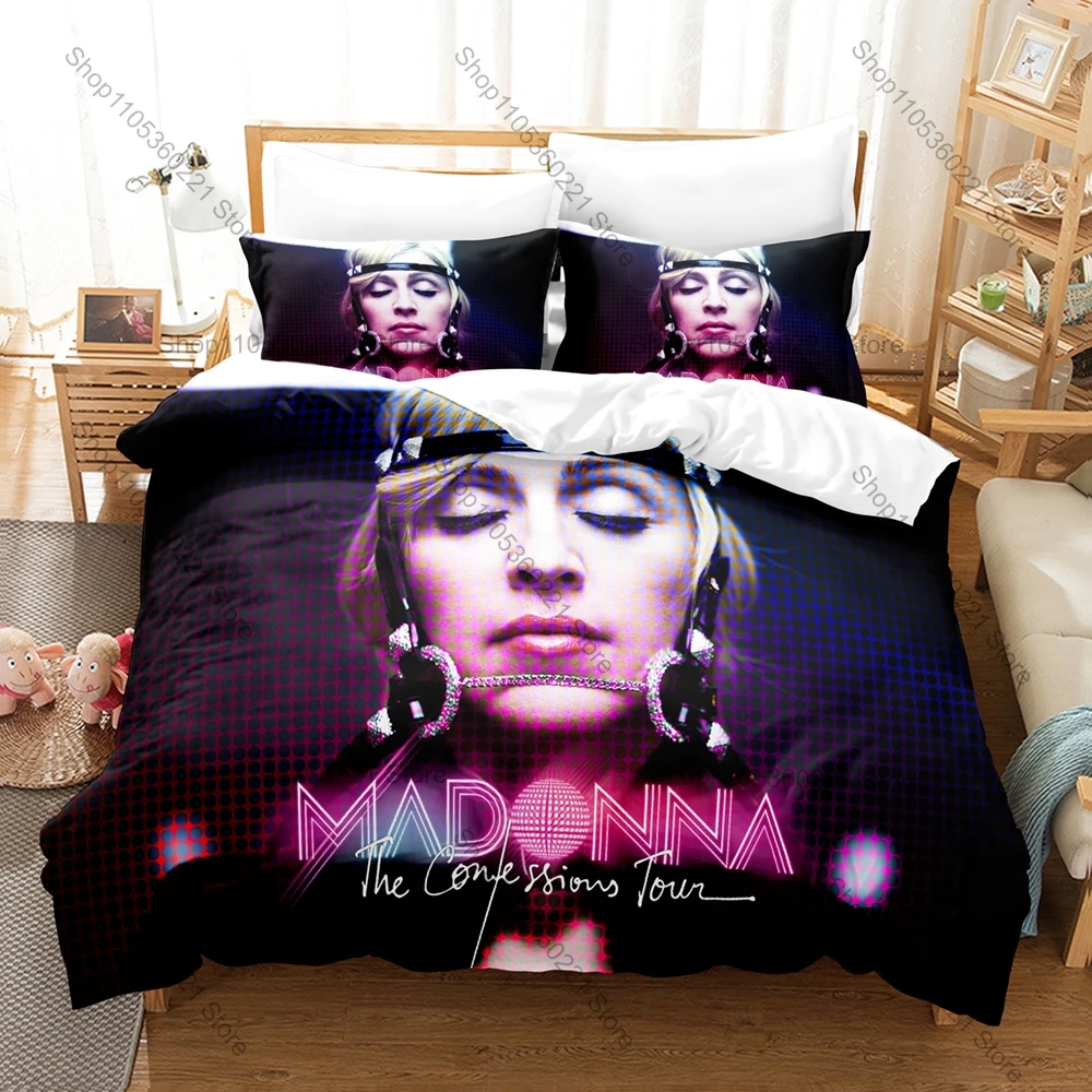Pop Music Legend Style Duvet Cover + 2 Pillowcases, Madonna Printed Bedding Set Soft Material Holiday Birthday Gift