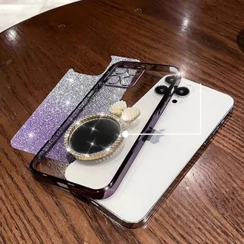 Skinlee Phone Case For Moto G87 G Max 5G Luxury Mirror Plating Stand Glitter Case For Moto G87 G Max 5G Cover