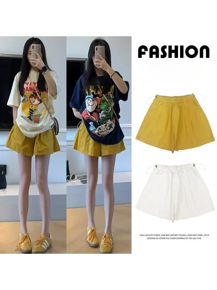 2025 Summer Korean Style Maternity Cotton Linen Shorts with Pockets Wide Legs Drawstring Waist Pregnant Woman Casual Short Pants
