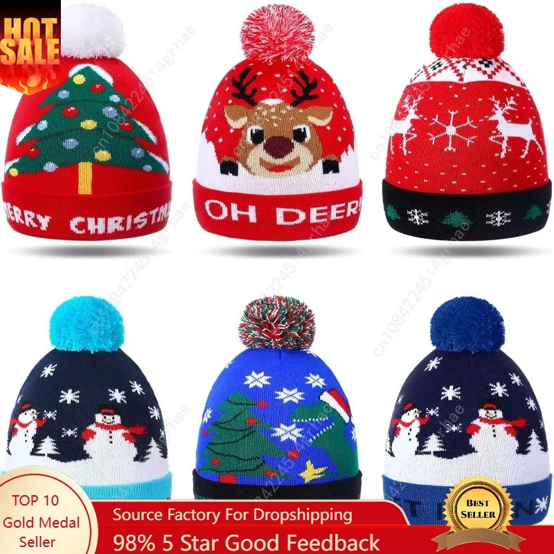 

Geyoga 6 Pcs Christmas Winter Cuffed Beanie Hat Reindeer Warm Knitted Crochet Beanie Christmas Knitted Hats for Women Men