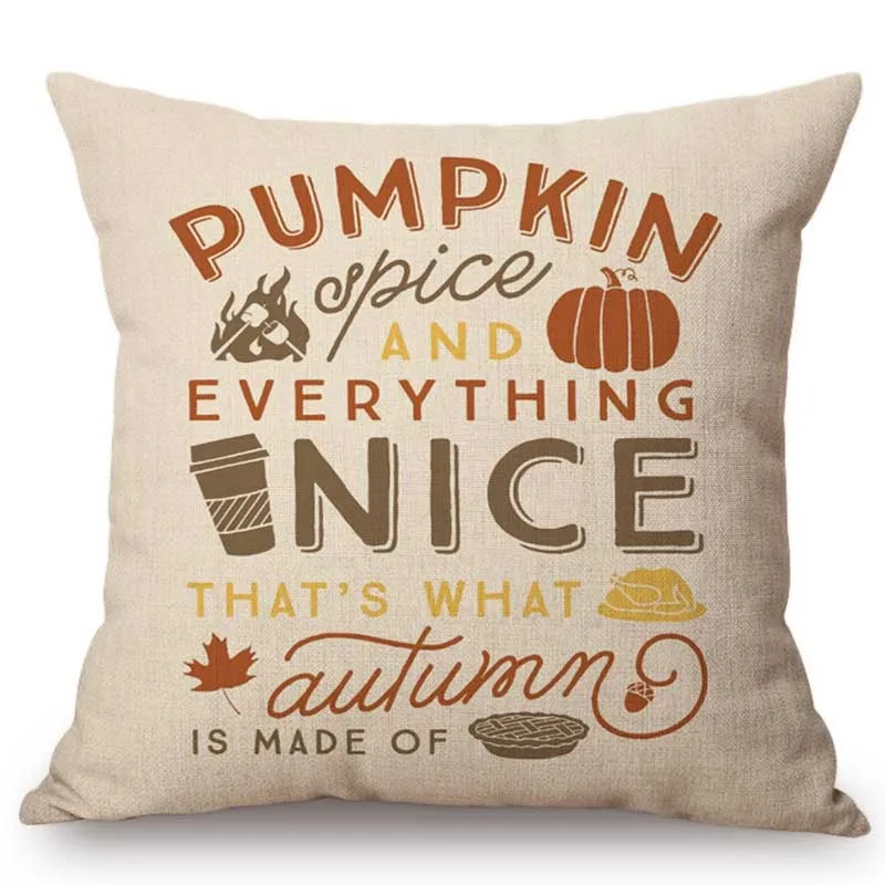 

Autumn Harvest Thanksgiving Home Decorative Sofa Throw Pillow Watercolor Nordic Cotton Linen Pumpkin Letter Print Cushion Cover