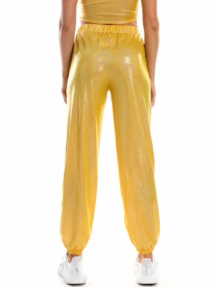 MSemis Mädchen Metallic Tanzhose – Hochglanz, Hohe Taille, Hip Hop, Karneval, Größen 110–176