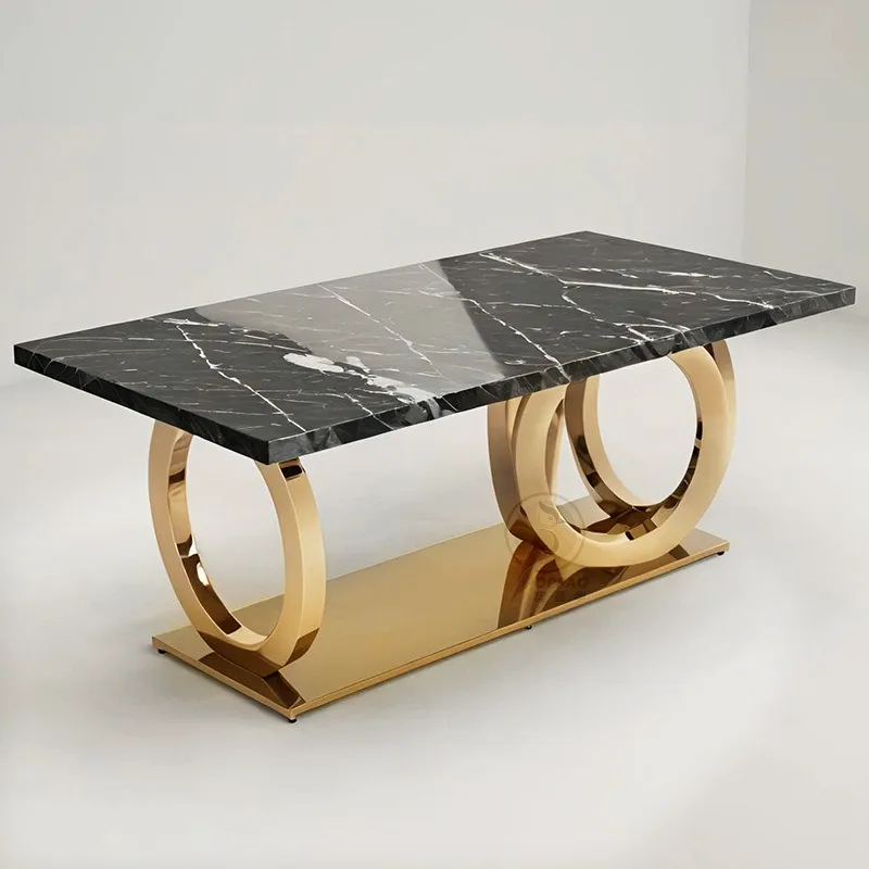Marble dining table and chair combination modern simple stainless steel rectangular family dining table
