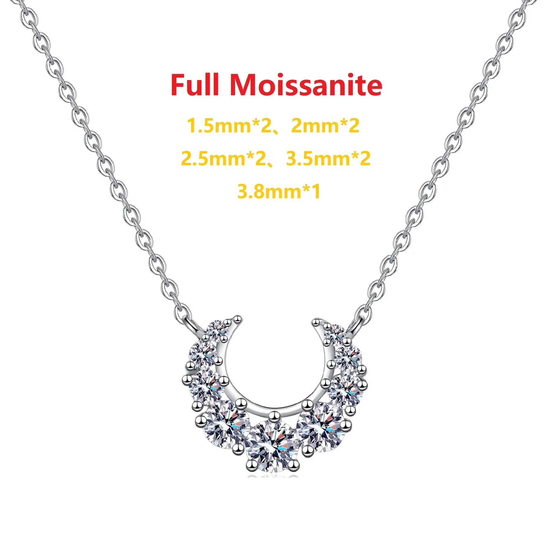 Halaile D Color Moissanite S925 Sterling Silver Crescent Moon Pendant Necklace with GRA Neck Chain Jewelry Dainty Gift for Women