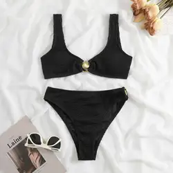 Strapless Bandeau Bikini Set Women Swimwear 2023 New Beach Bathing Suit Ribbed Push Up Bikinis Swimsuit Two Piece