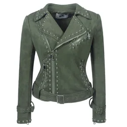 Chaqueta de cuero de roca Steampunk para mujer, Slim Fit, vestido de calle corto, chaqueta de motocicleta de cuero PU gótico, hebilla de piel polar Jac