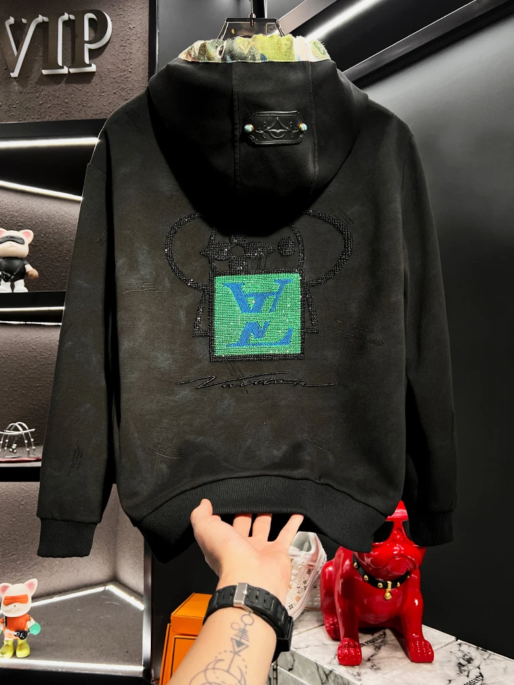 

Мужская толстовка премиум-класса с вышивкой, повседневная, с длинным рукавом, свободного кроя, осенне-зимняя, новая модная верхняя одежда/куртка