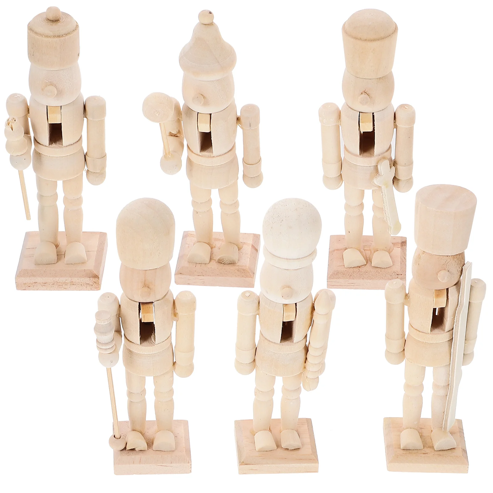 6 Pcs Aldut Toys White Embryo Nutcracker School Painting DIY Kids Painted Blank Puppet Tray Wooden Decor Child