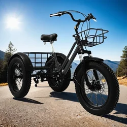 20 inch off-road tricycle, leisure elderly tricycle 7-speed fat tire mountain bike adult Fatbike farm tricycle with fruit basket