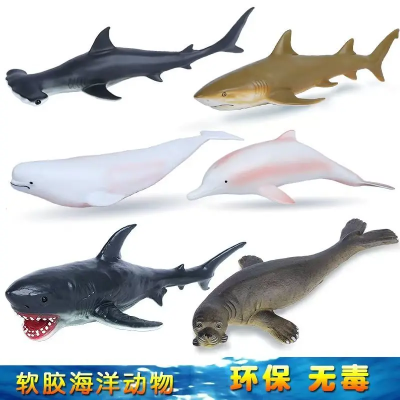 Soft Rubber Sea Animal Whale Toys Great White Shark , Realistic Ocean Animal Figure for Kids, Great for Bath&Beach Toys
